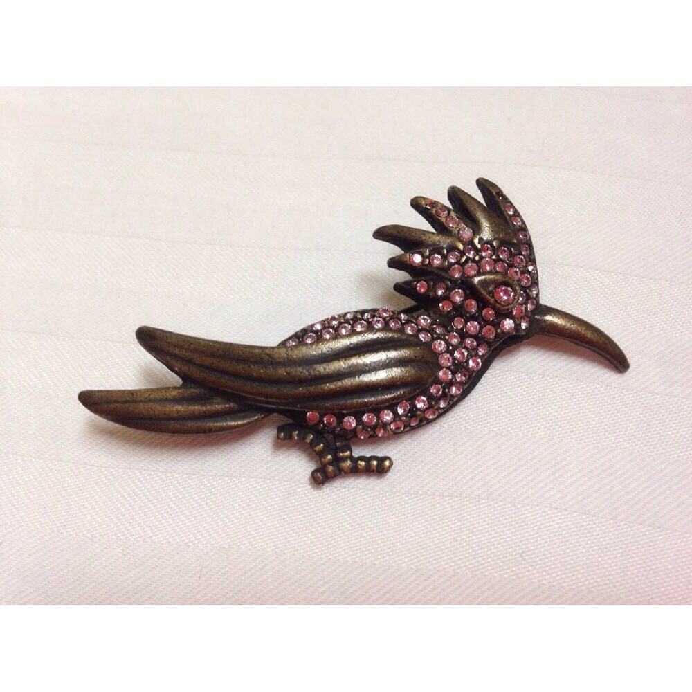 Vintage Giovanni Antique Brass Pink Sparkle Roadrunner Desert Bird Pin Brooch